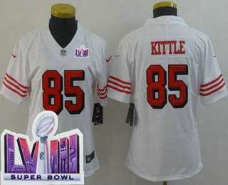 Womens San Francisco 49ers #85 George Kittle Limited White Throwback LVIII Super Bowl Vapor Jersey->women nfl jersey->Women Jersey